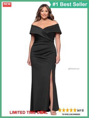 Scuba Off Shoulder Ruched Slit Floor Length Plus Size Formal Dress